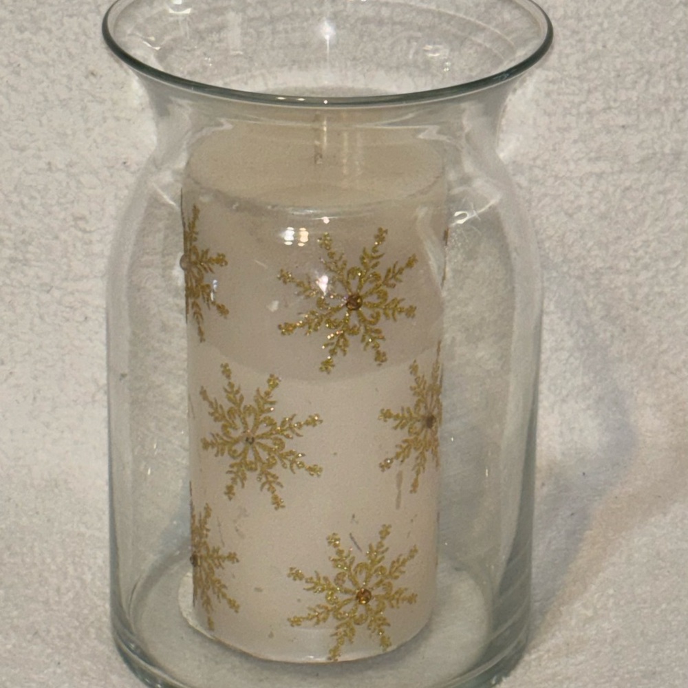 Gold Snowflake Glass Candle Holder